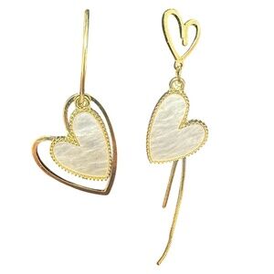Asymmetrical Gold Heart Dangle Drop Earrings Tassel Womens New